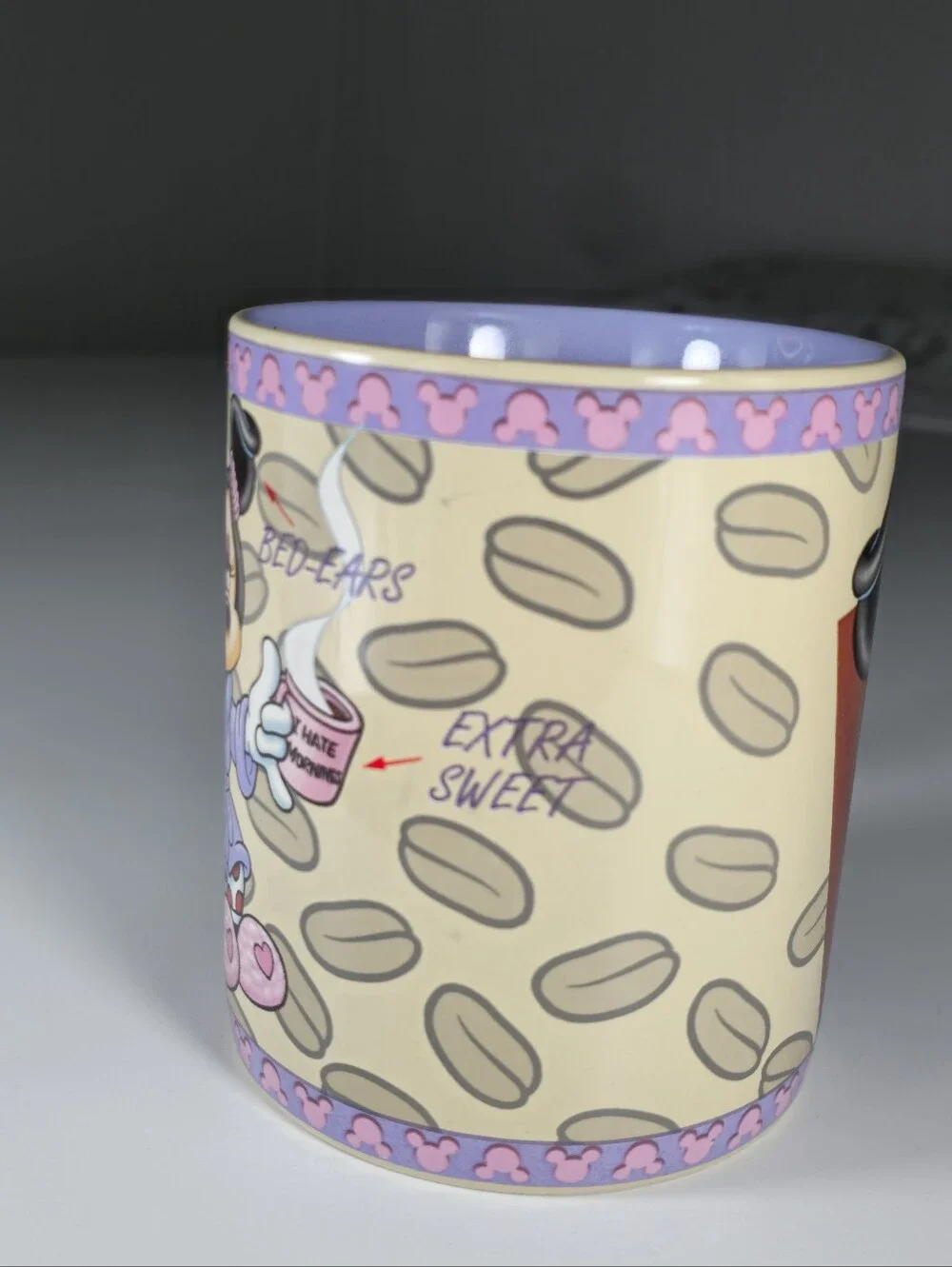 Disney Minnie Mouse Purple Pajamas Bathrobe Design Coffee Mug “Sleepy Head”